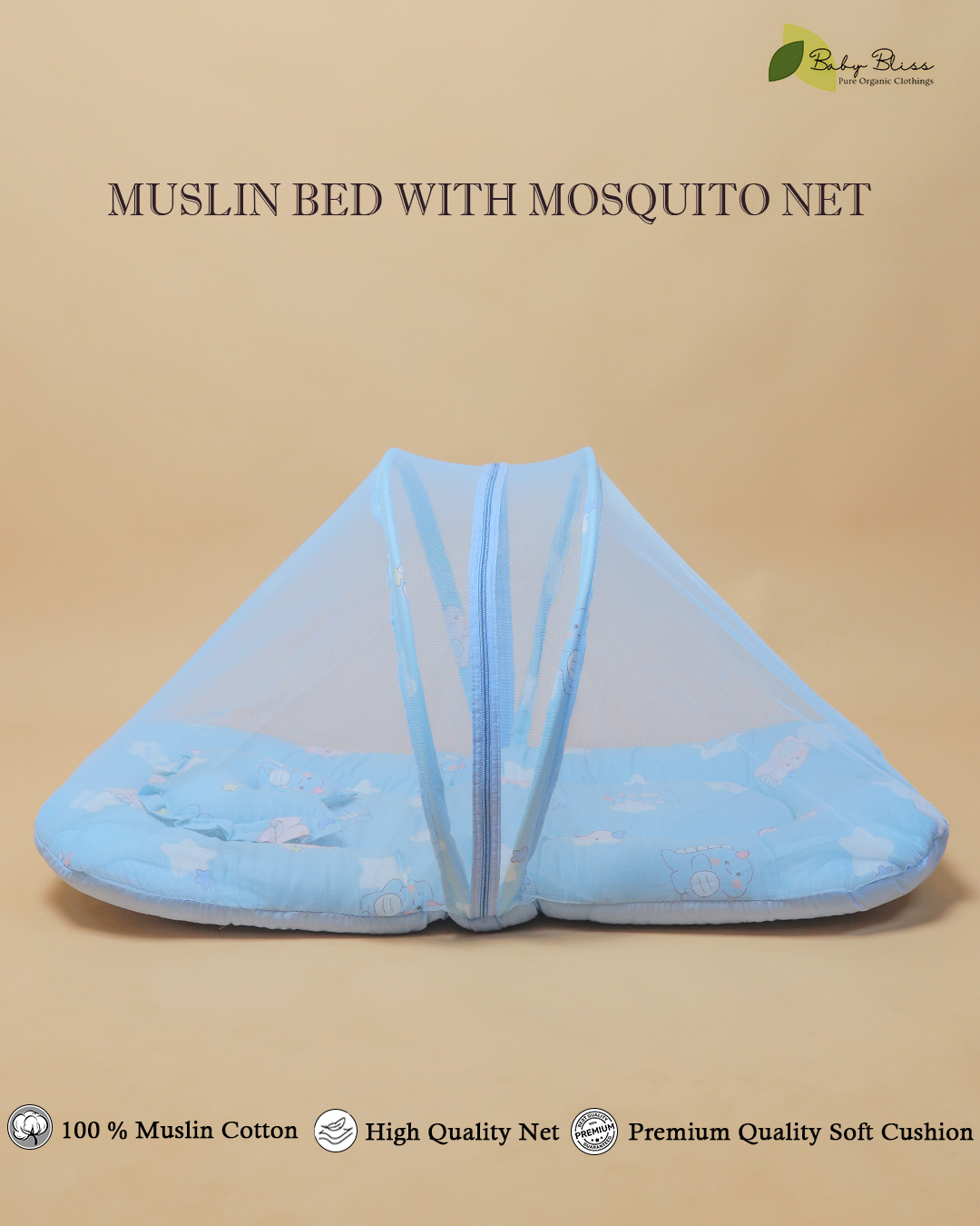Muslin Baby Bed with Foldable Mosquito Net