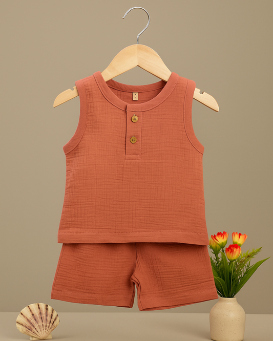 Solid Color Muslin Sleeveless Co-Ord