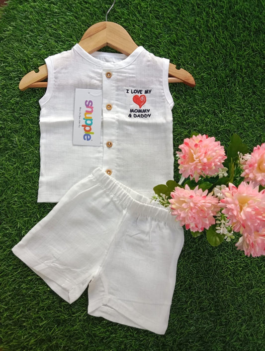 Embroidery Muslin Sleeveless Jabla + Shorts ( 1-3 Yrs)