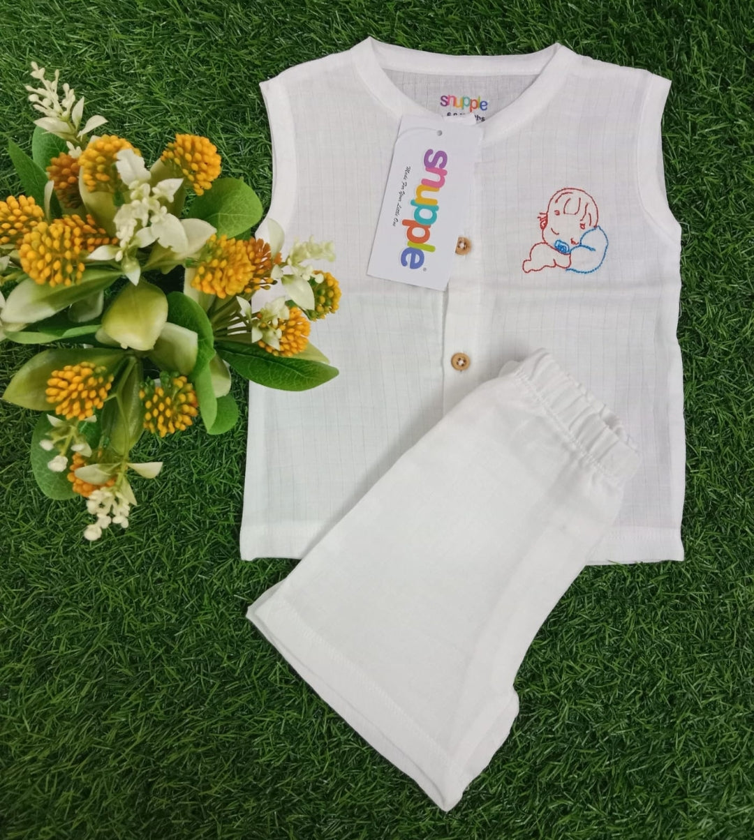 Embroidery Muslin Sleeveless Jabla + Shorts ( 1-3 Yrs)