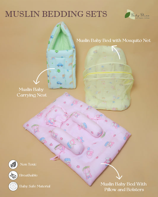 Muslin Baby Bed Combo – 3-in-1 Set