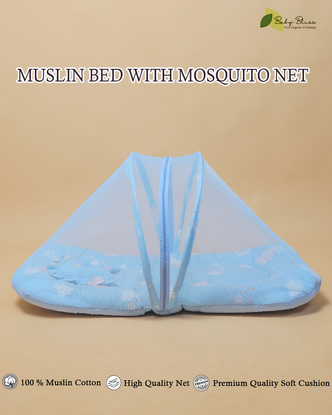Muslin Baby Bed with Foldable Mosquito Net