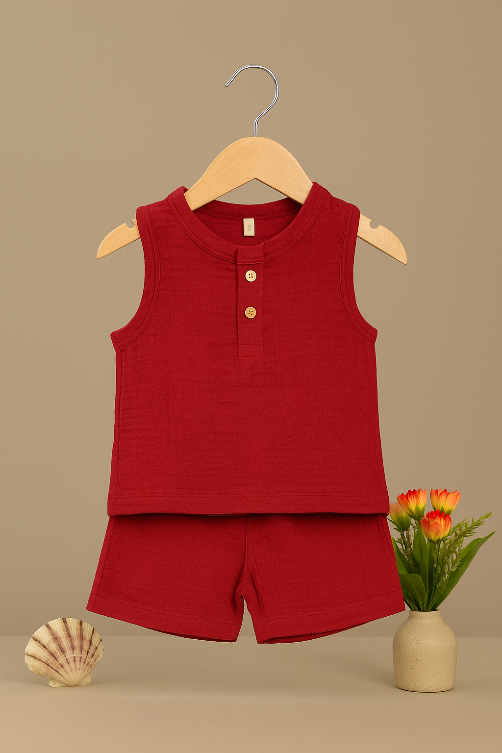 Solid Color Muslin Sleeveless Co-Ord