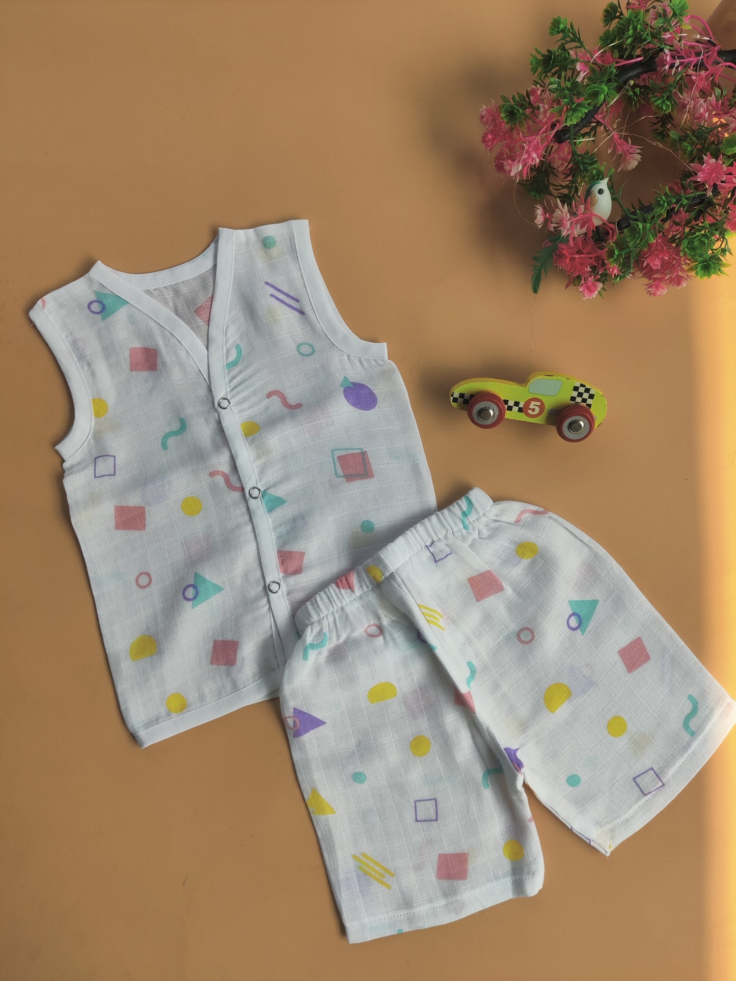 Muslin Sleeveless Jabla + Shorts ( NB to 6 Months)