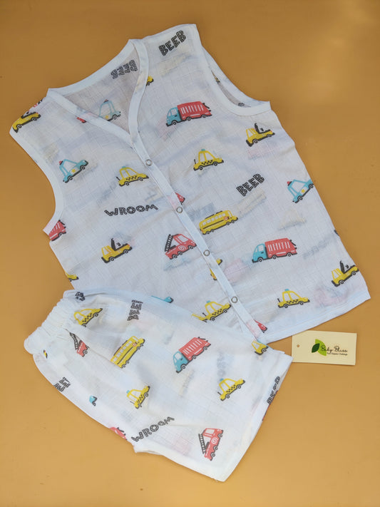 Muslin Sleeveless Jabla + Shorts ( 1-3 Yrs)