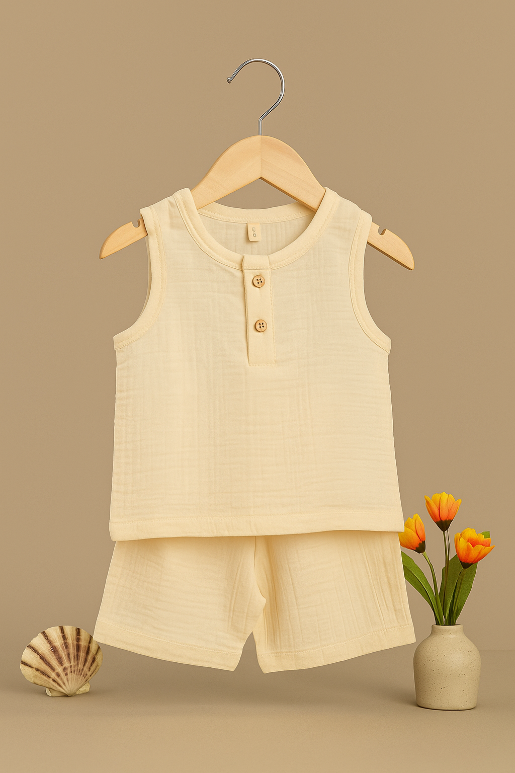 Solid Color Muslin Sleeveless Co-Ord