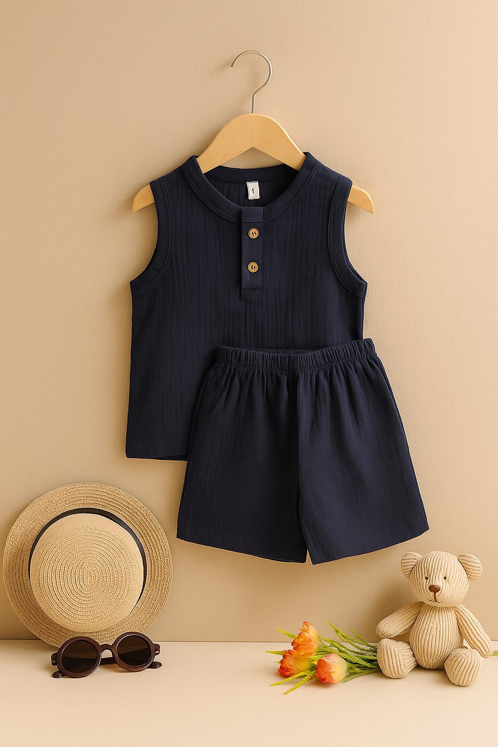 Solid Color Muslin Sleeveless Co-Ord