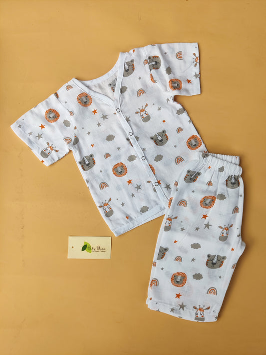 Muslin Half Sleeve + Pant ( Snap Button )