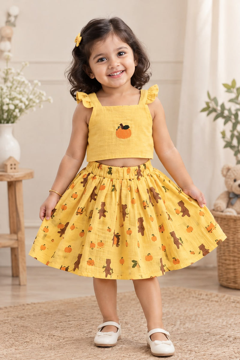 Muslin Ruffle Top & Skirt Set for Girls