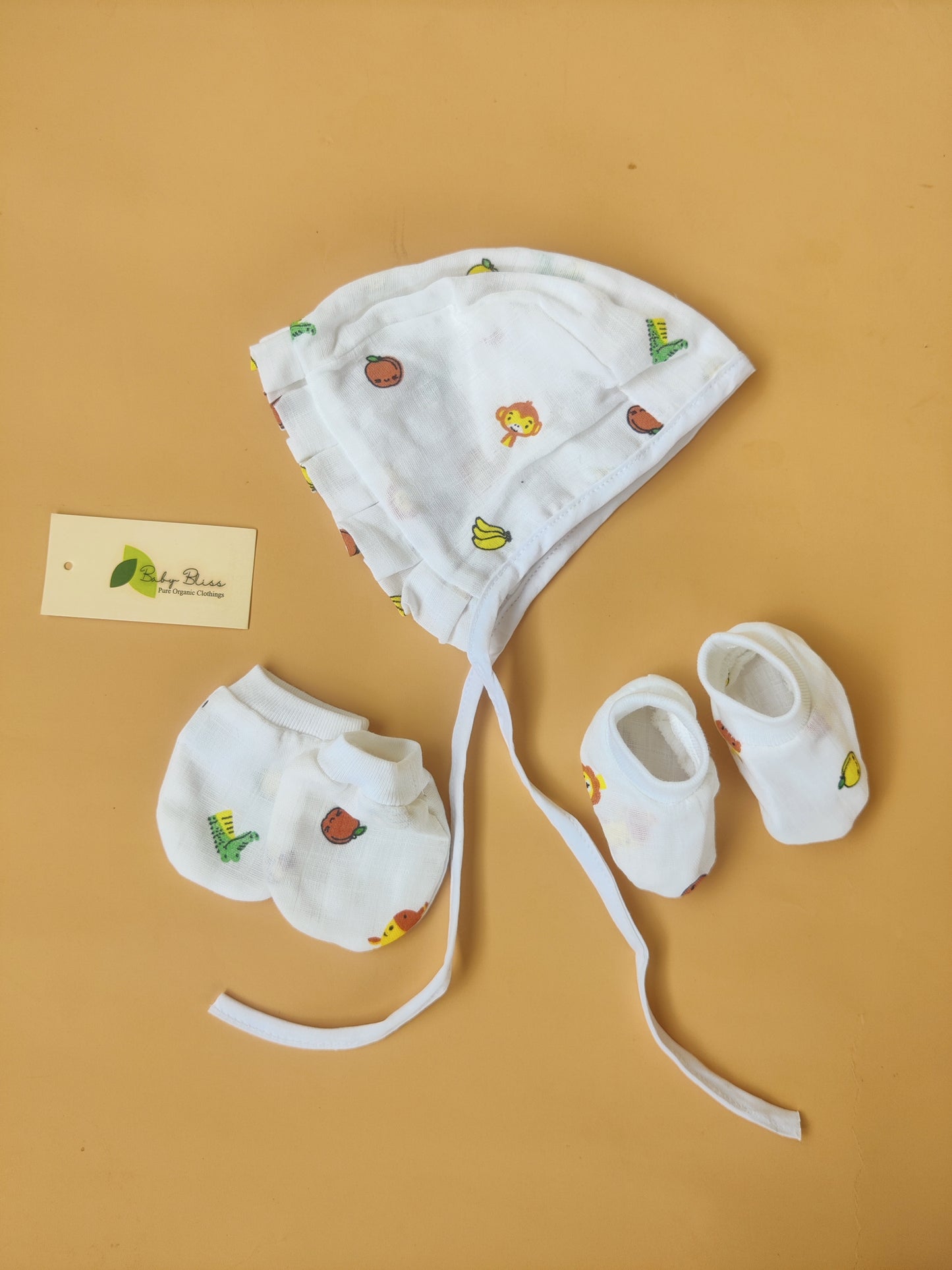 Muslin Baby Caps, Mittens & Booties Set