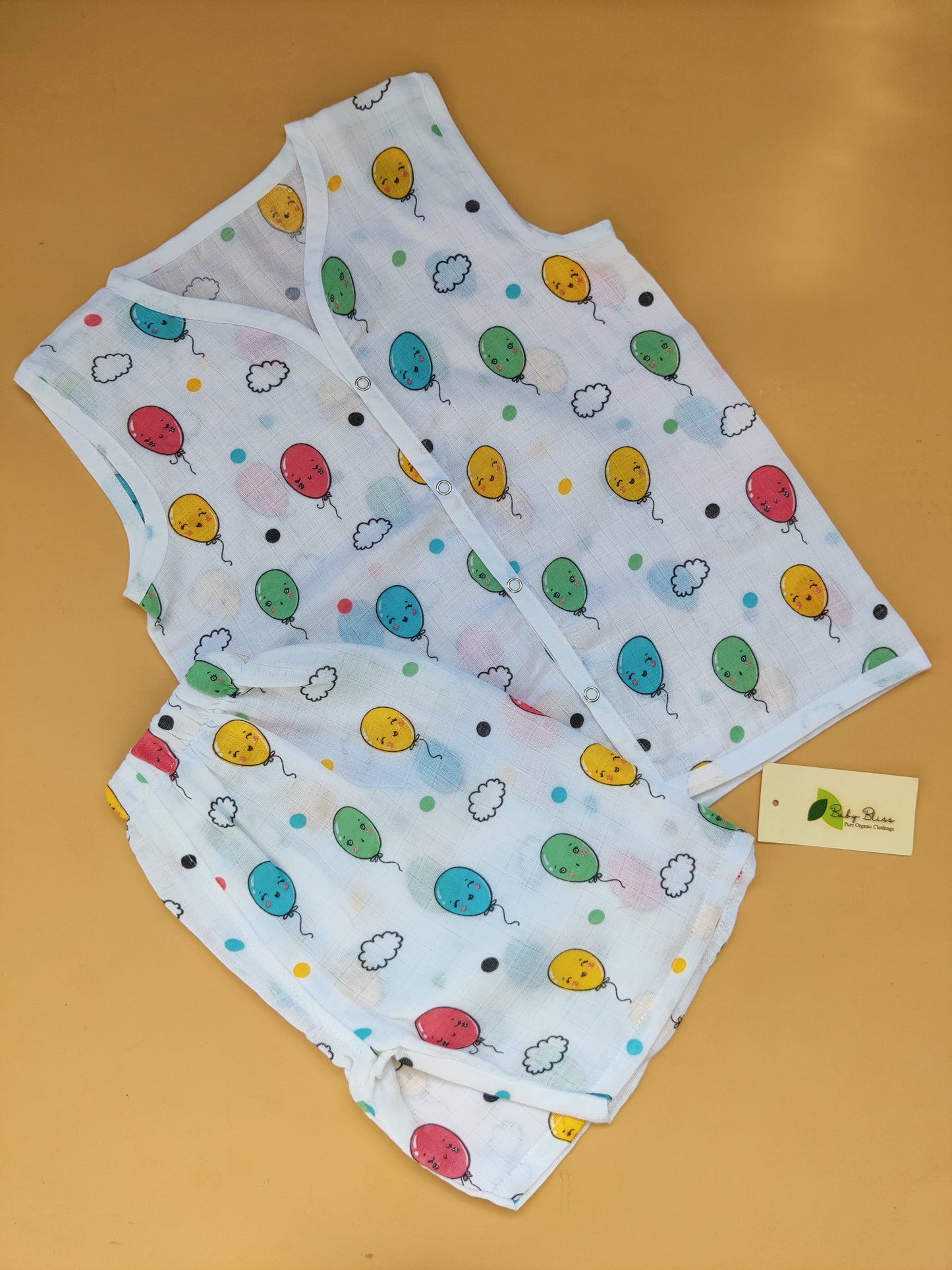 Muslin Sleeveless Jabla + Shorts ( 1-3 Yrs)