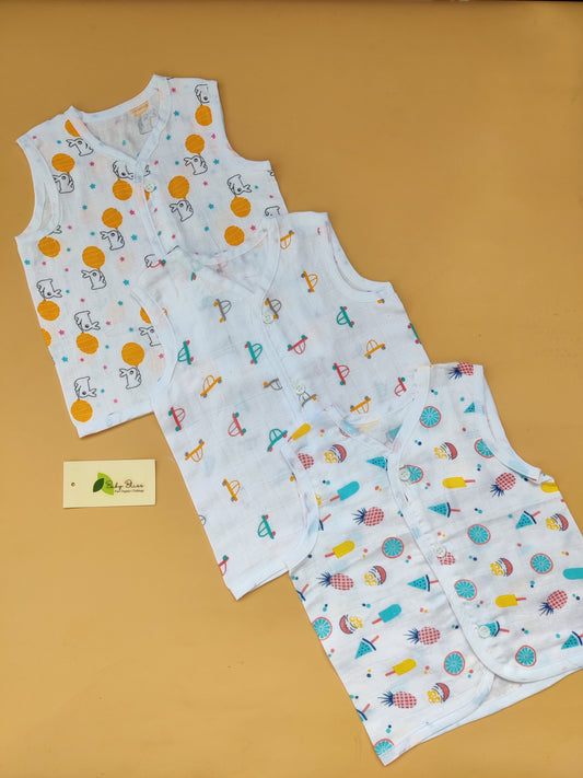 Muslin Sleeveless Jabla (0–1 Years) Regular Button