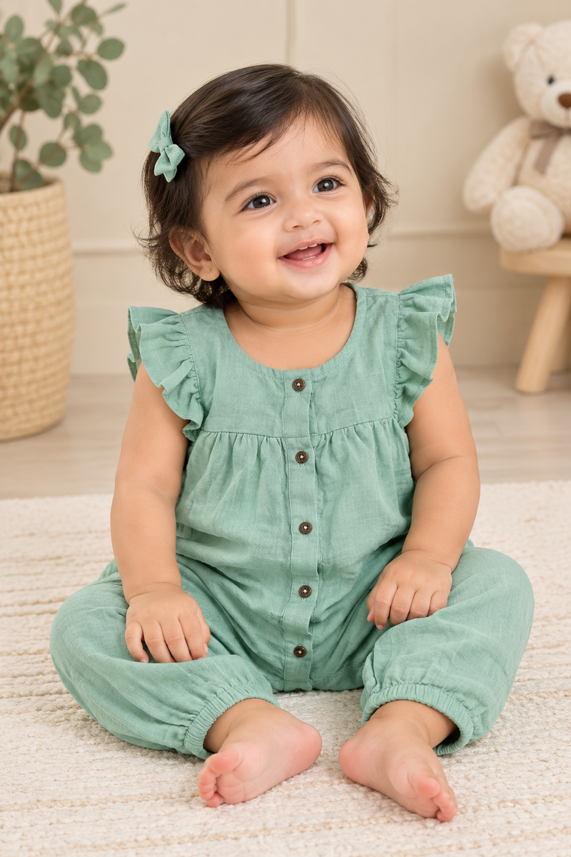Muslin Frill Sleeve Rompers