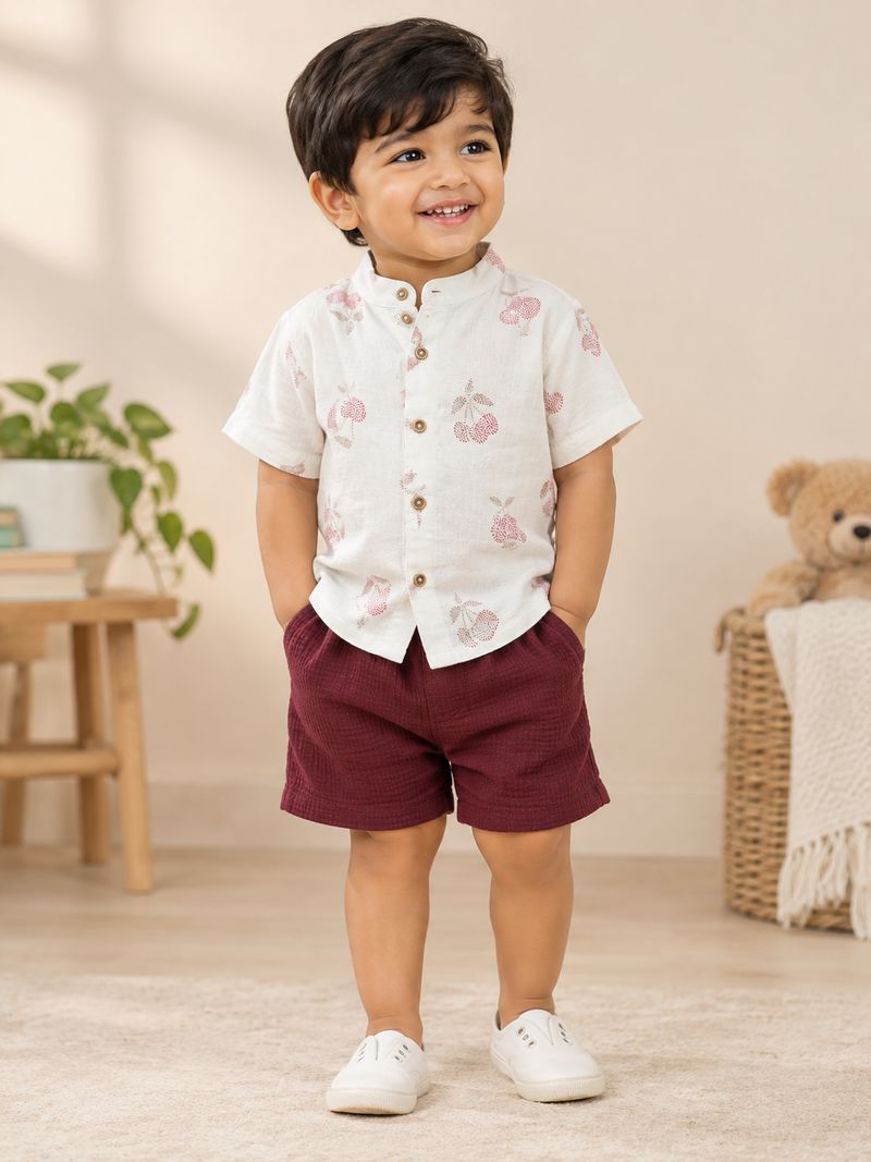 Premium Double Muslin Printed Co-Ord ( 0-4 Years ) - Maroon