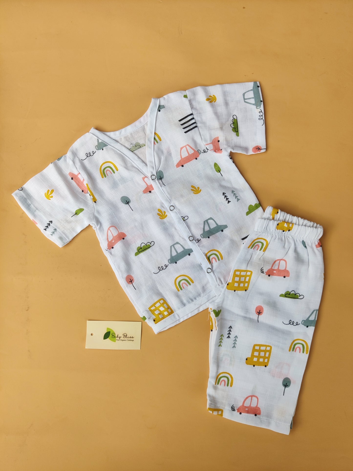 Muslin Half Sleeve + Pant ( Snap Button )