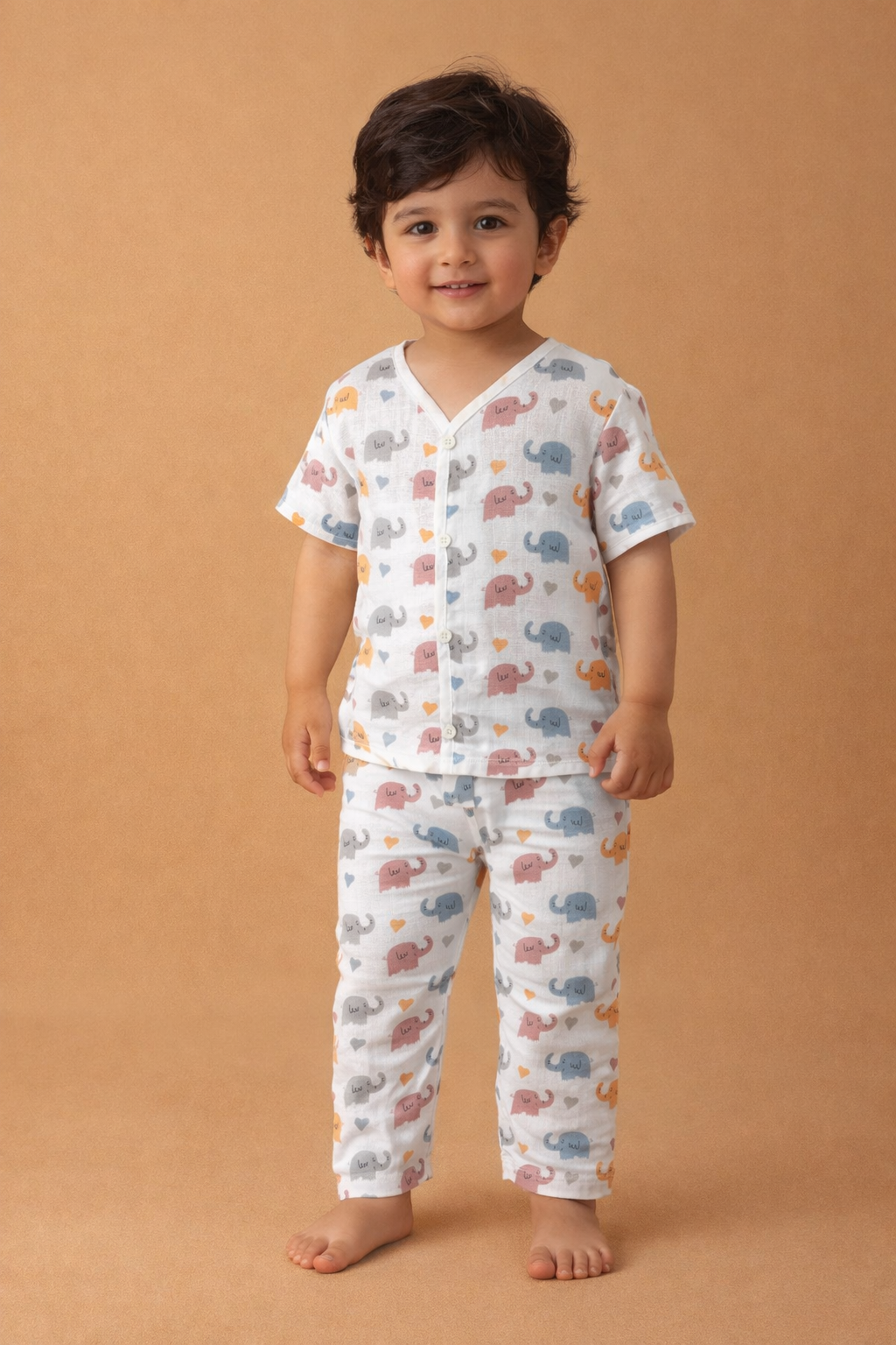 Muslin Half Sleeve + Pant ( Regular Button ) - (1-3 yrs)