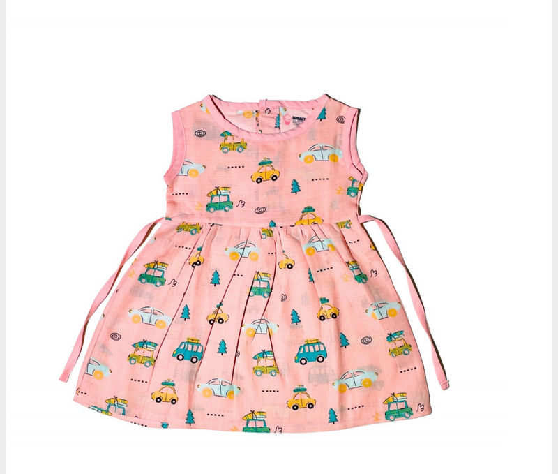 Muslin Sleeveless Frocks with Back Knot