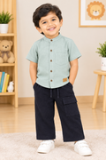 Korean Muslin Shirt + Cargo Pant ( 2-8 Yrs)- Solid
