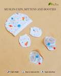Muslin Baby Caps, Mittens & Booties Set