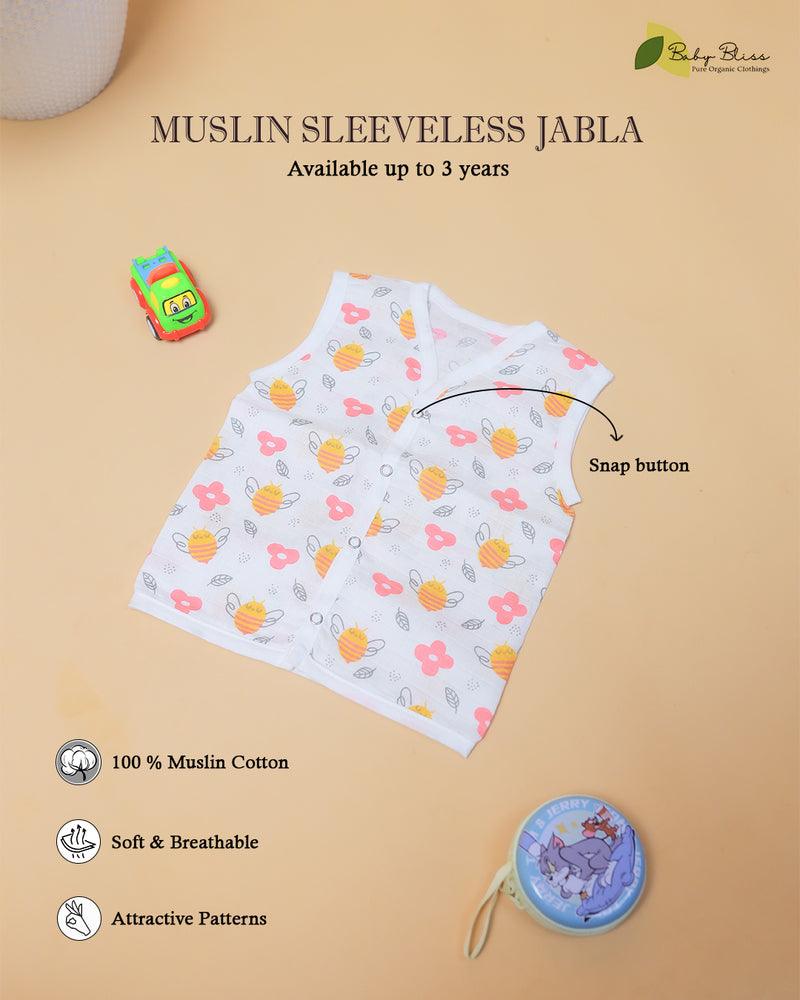 Muslin Sleeveless Jabla (0–3 Years) Snap Button