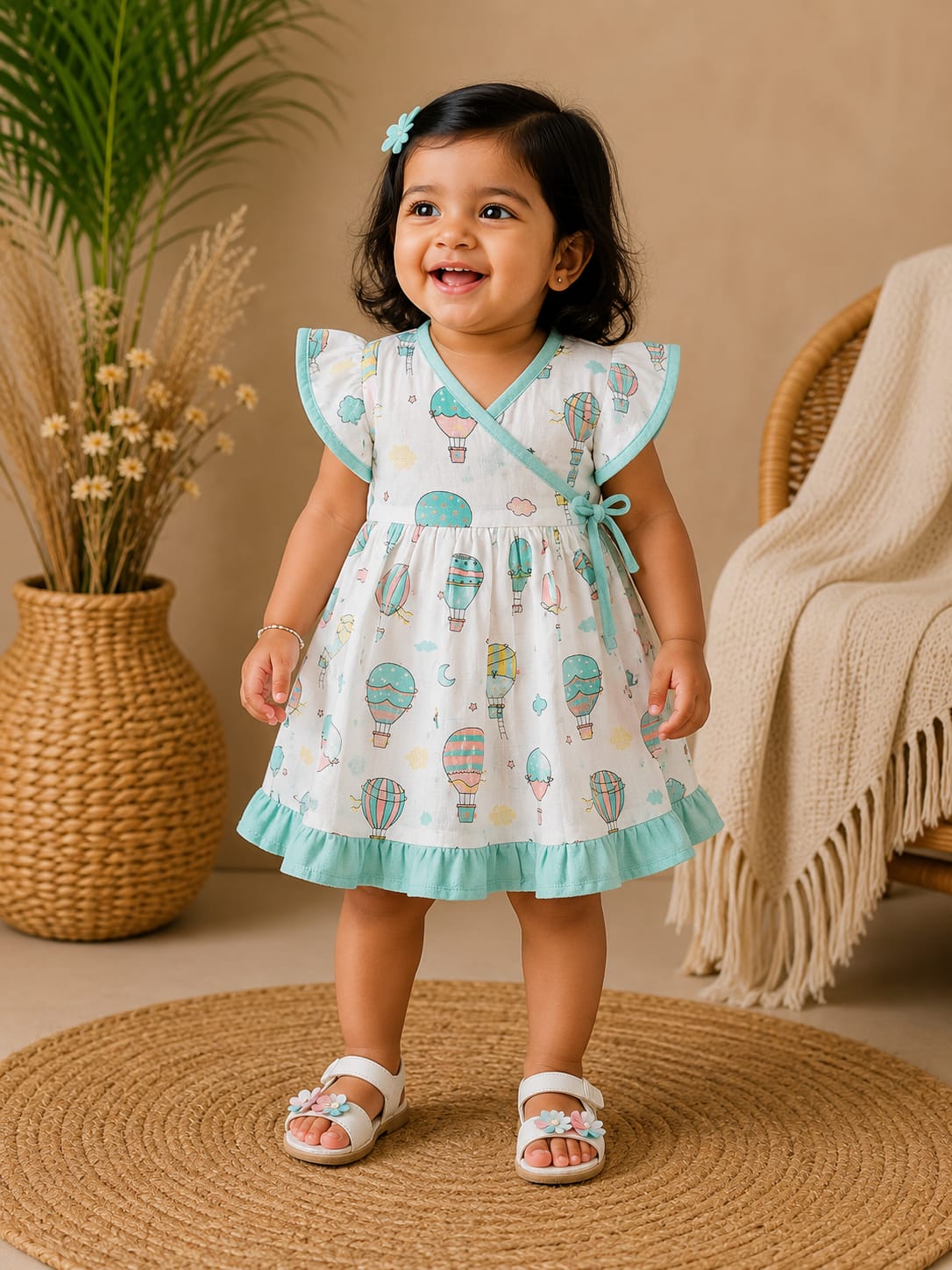 Premium Muslin Cross Over Frock with Heavy Frills