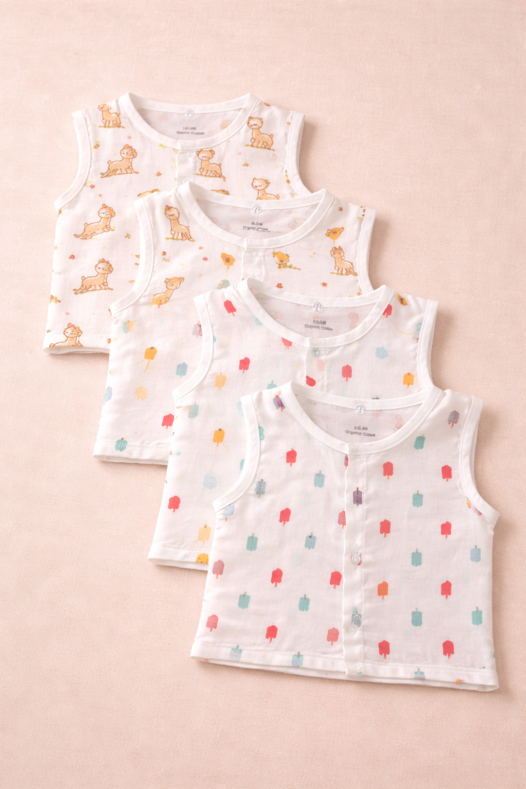 Muslin Sleeveless Jabla (0–3 Years) Snap Button