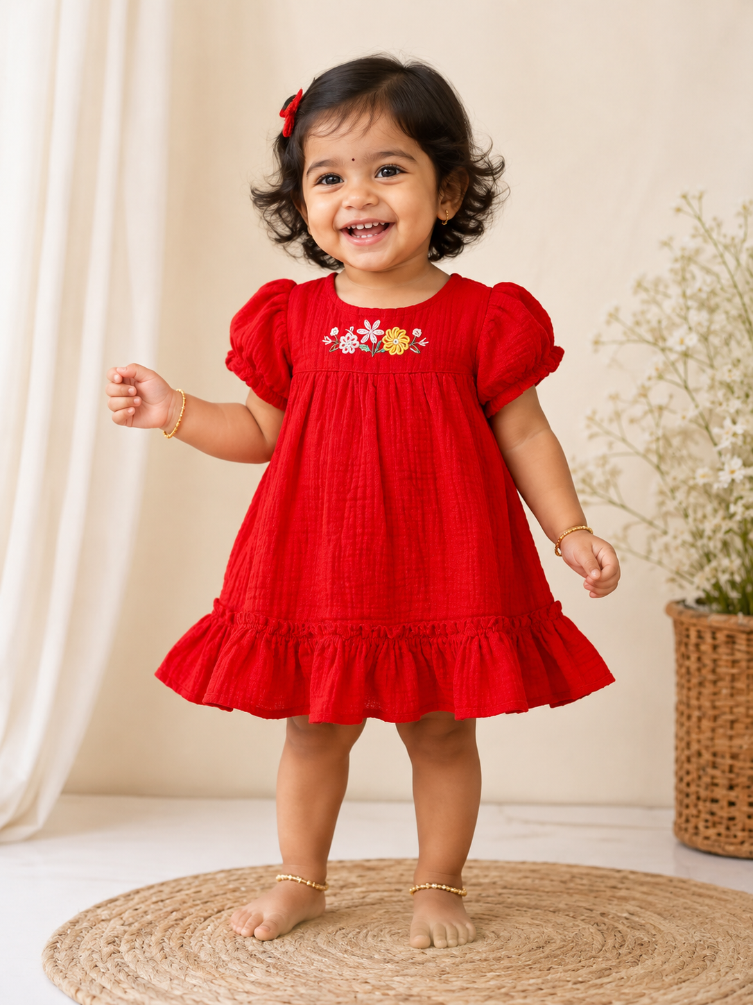 Crinkled Muslin Embroidery Frocks