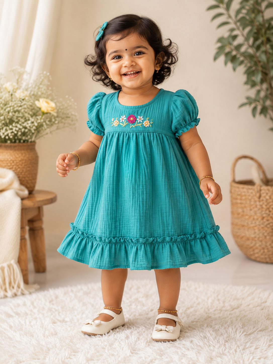 Crinkled Muslin Embroidery Frocks