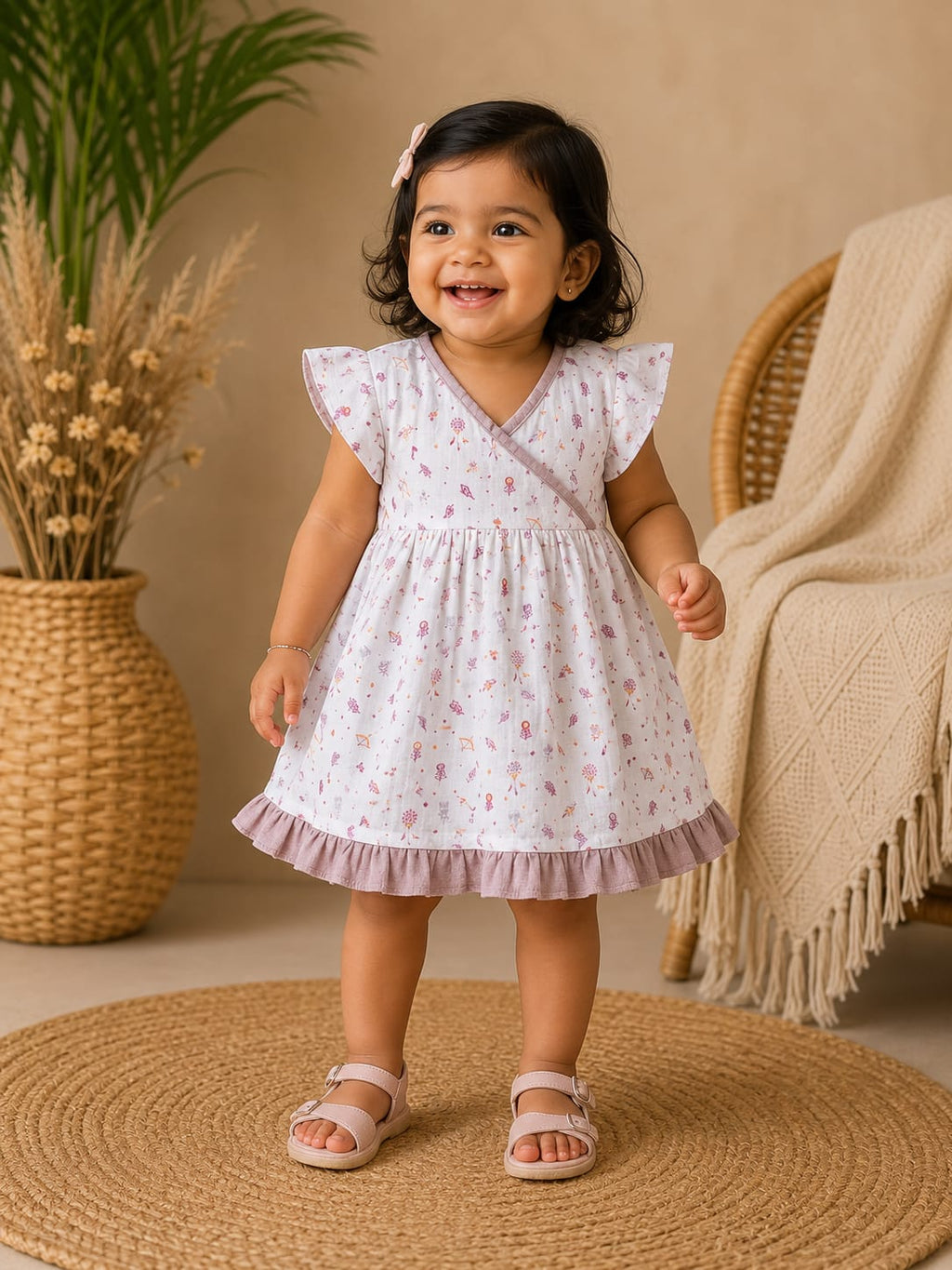 Premium Muslin Cross Over Frock with Heavy Frills