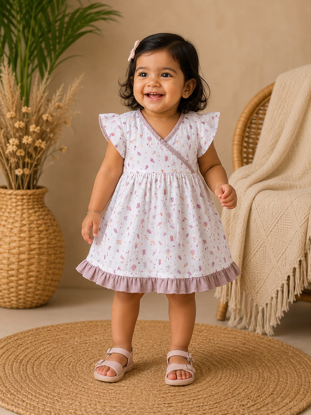 Premium Muslin Cross Over Frock with Heavy Frills