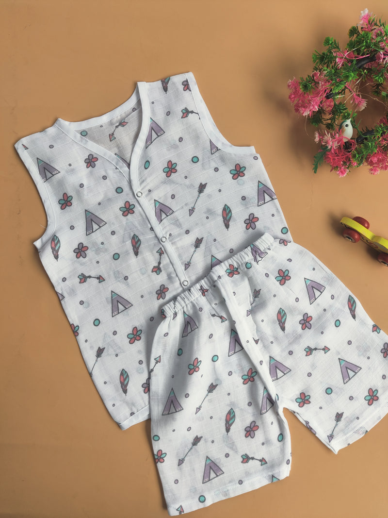 Muslin Sleeveless Jabla + Shorts ( 2-3 yrs)