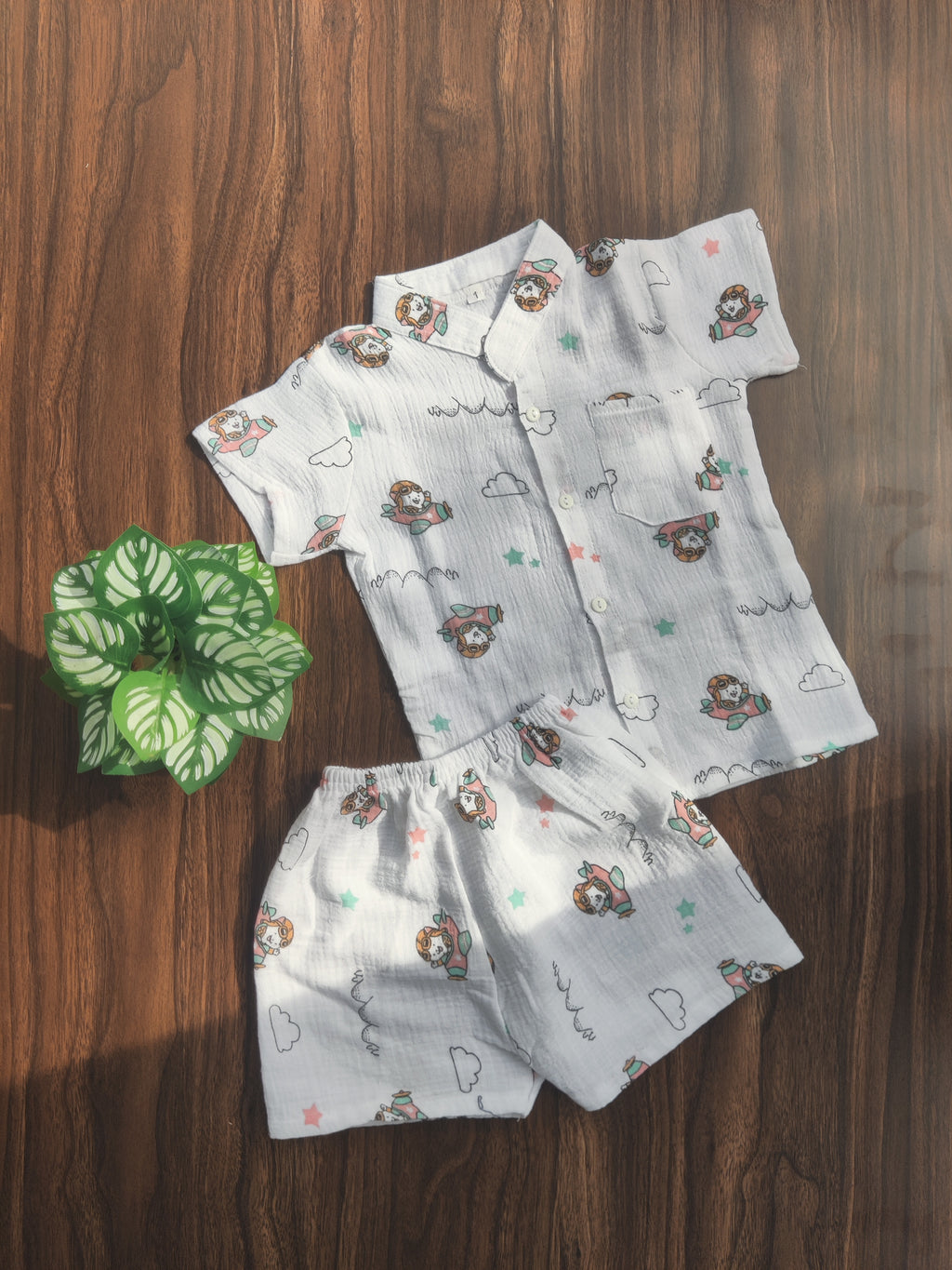Crinkled Muslin Collared Co-Ord