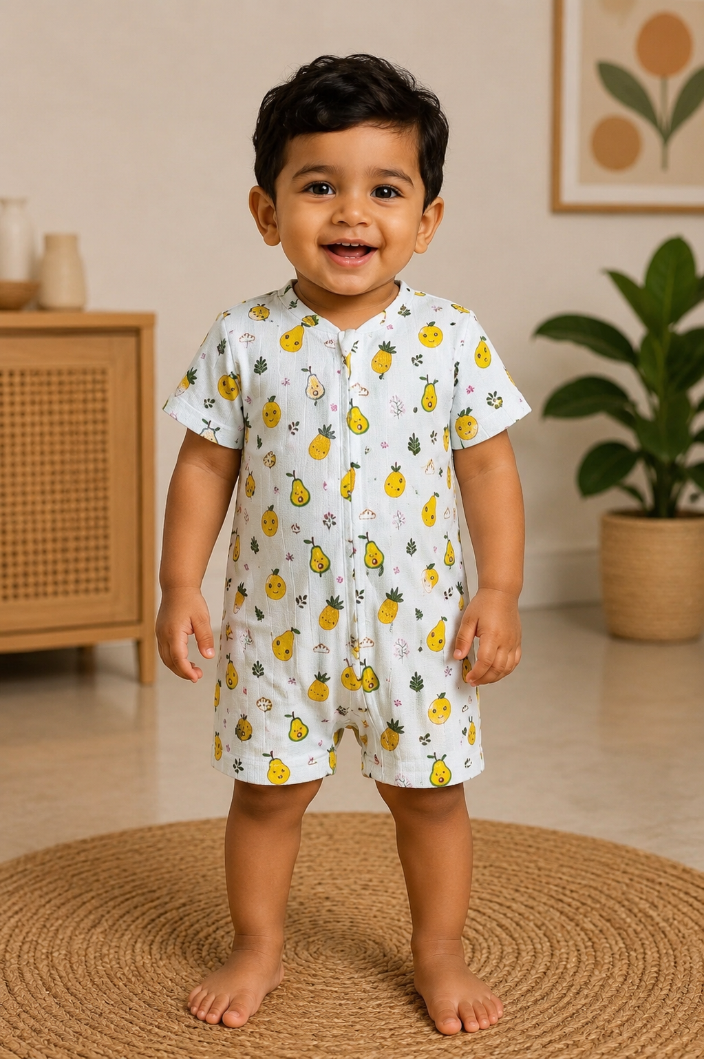Muslin Half Sleeve Romper - Printed