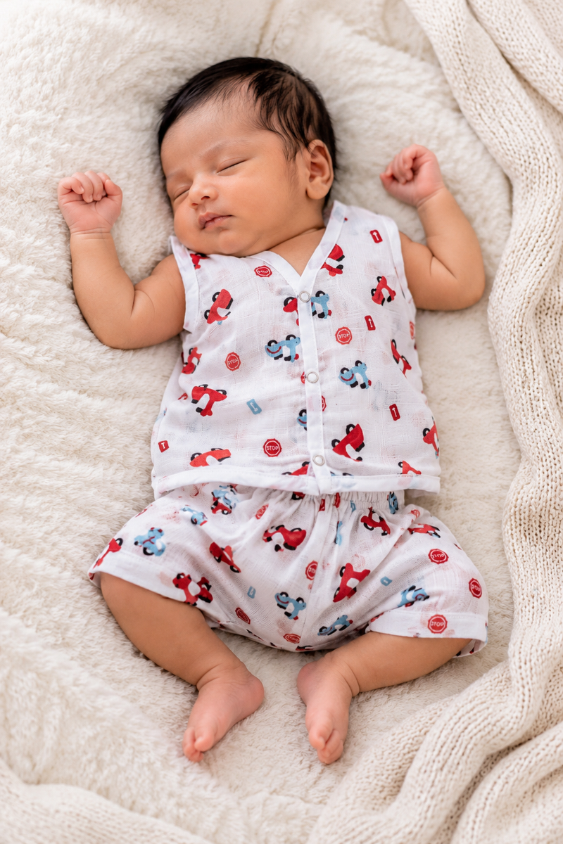 Muslin Sleeveless Jabla + Shorts ( NB)