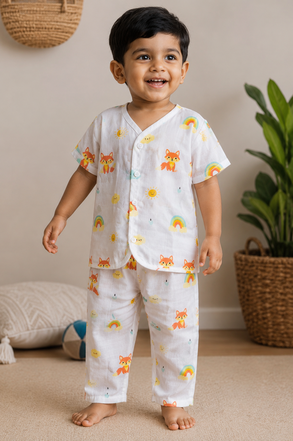 Muslin Half Sleeve + Pant ( Regular Button ) - (6 Months -5  yrs)