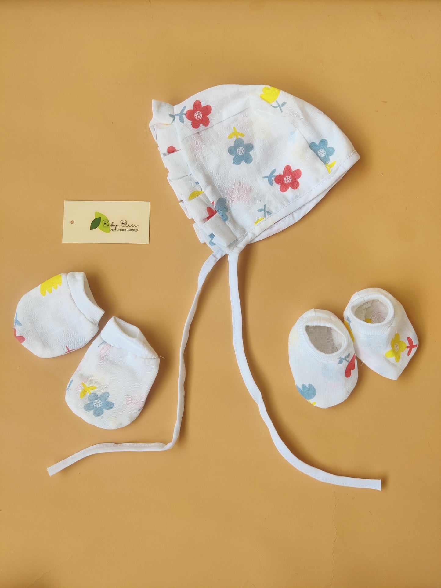 Muslin Baby Caps, Mittens & Booties Set