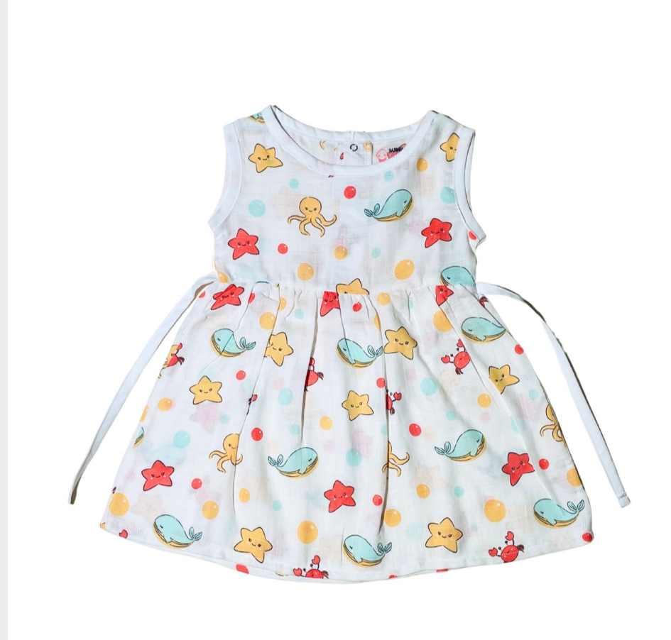 Muslin Sleeveless Frocks with Back Knot