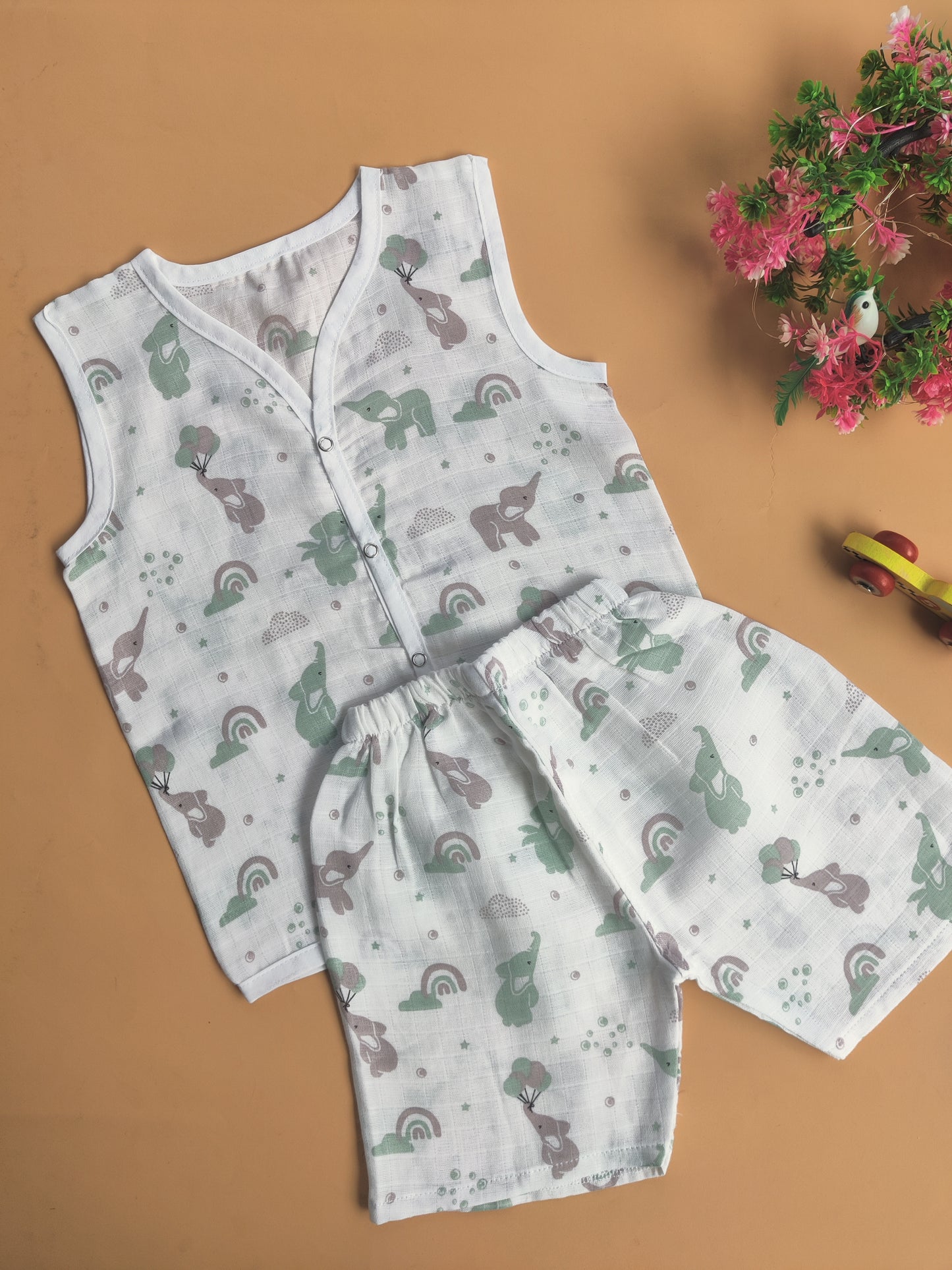 Muslin Sleeveless Jabla + Shorts ( 1-2 yr)