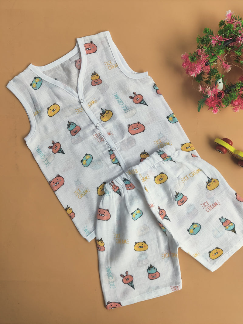 Muslin Sleeveless Jabla + Shorts ( 1-2 yr)