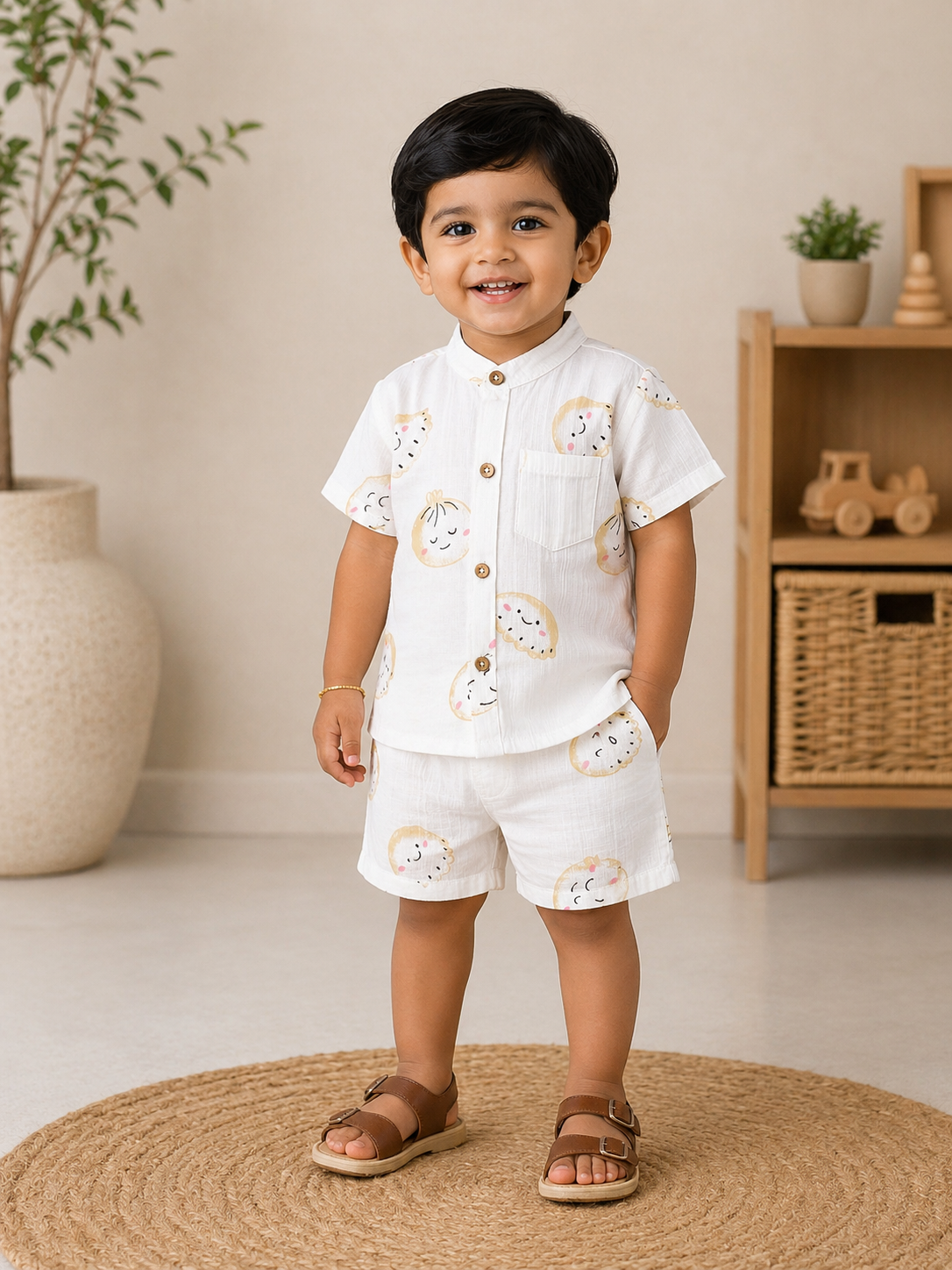 Printed Collared Muslin Co-Ord