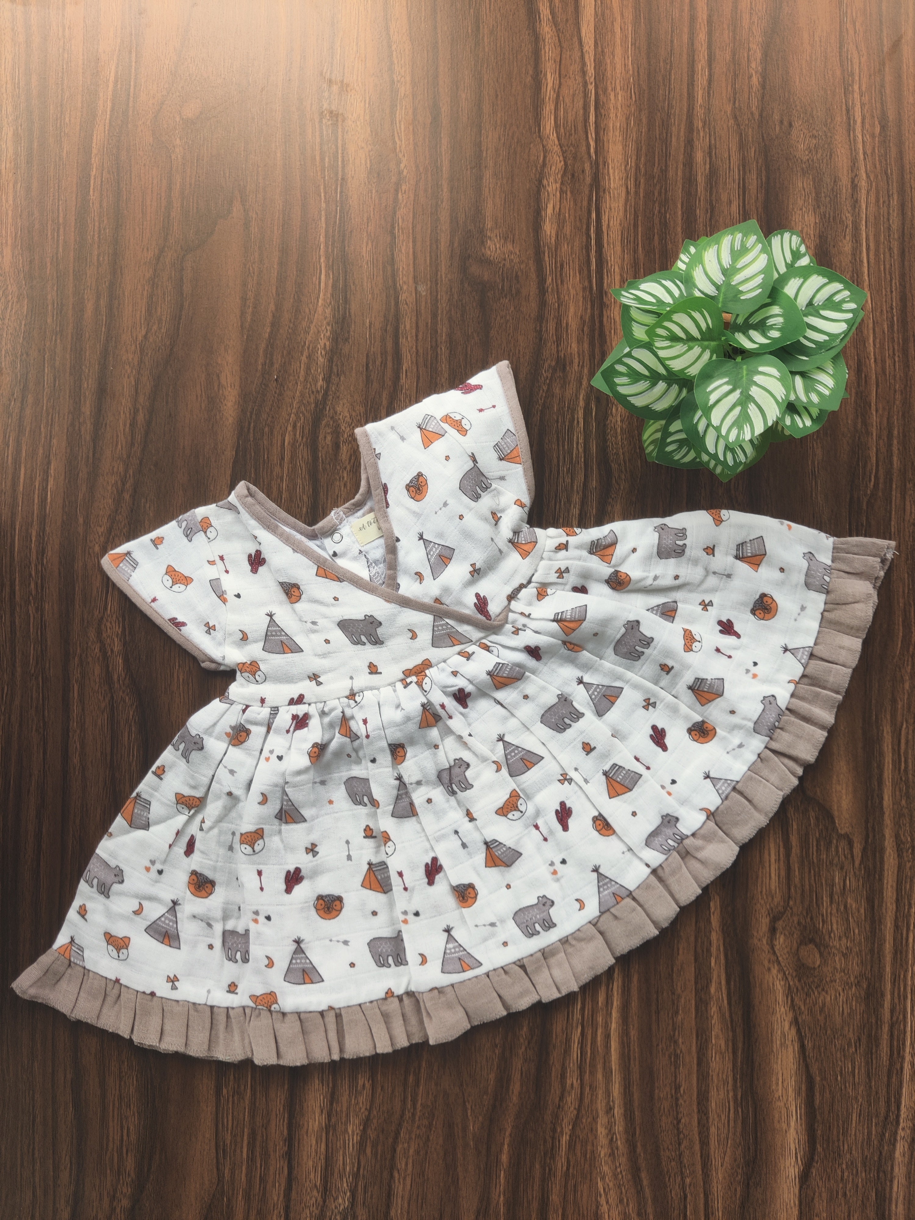 Premium Muslin Cross Over Frock with Heavy Frills