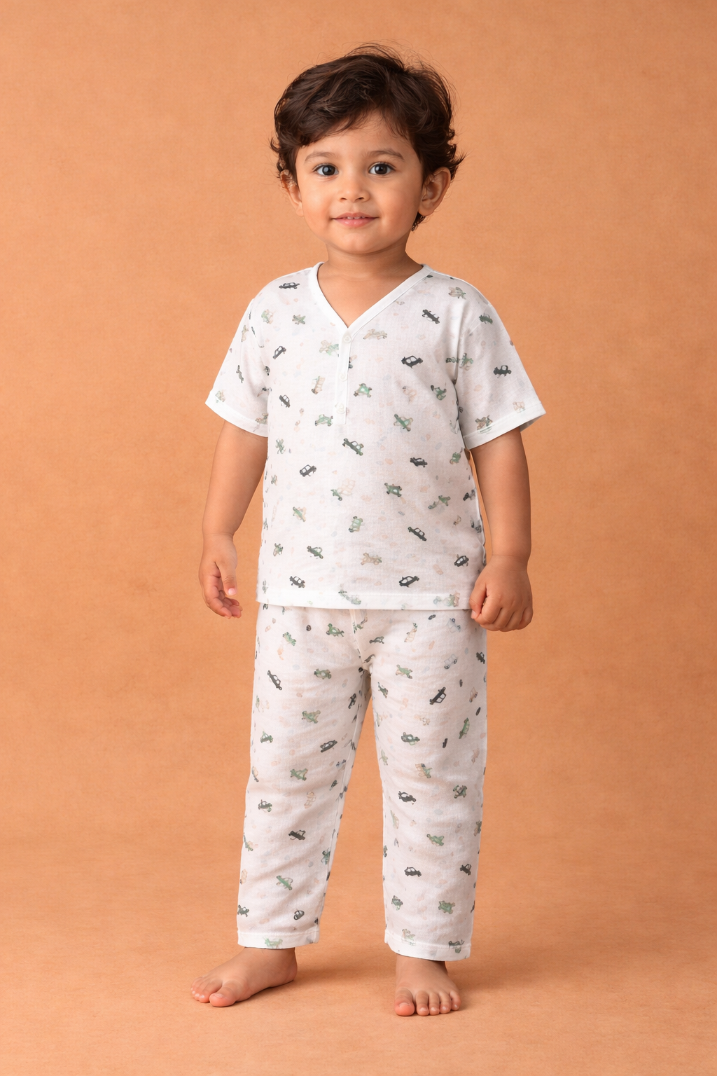 Muslin Half Sleeve + Pant ( Regular Button ) - (1-3 yrs)
