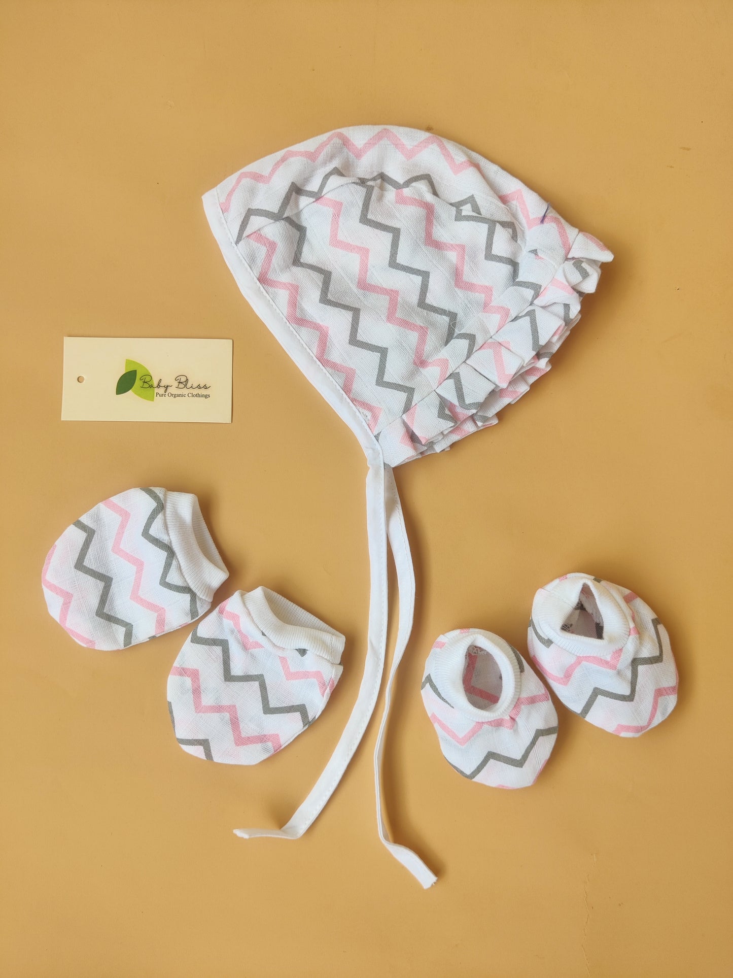 Muslin Baby Caps, Mittens & Booties Set