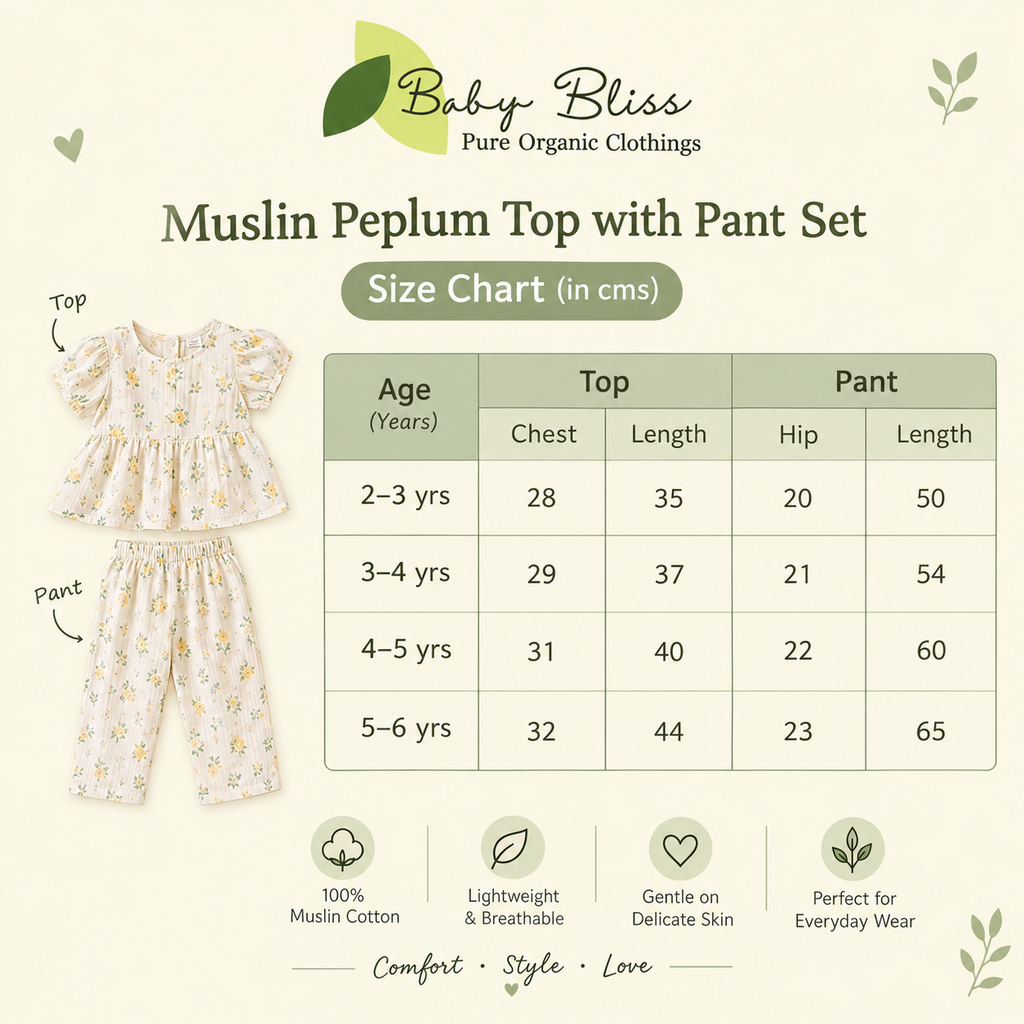 Muslin Peplum Co-Ord for Girls (2-6 years )