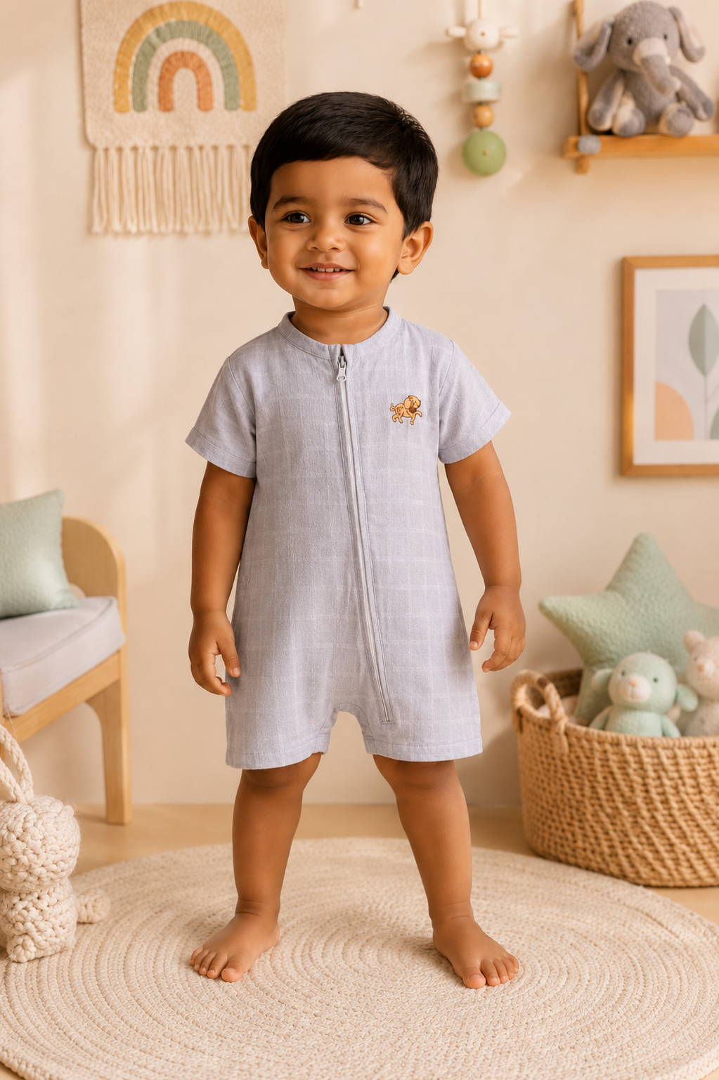 Muslin Half Sleeve Romper - Printed