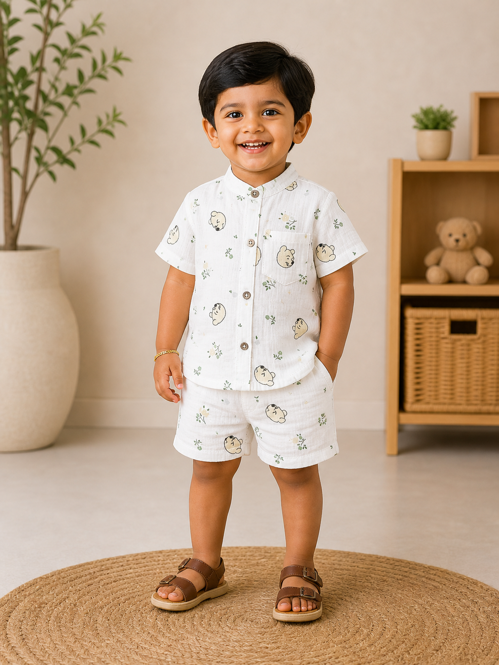 Printed Collared Muslin Co-Ord
