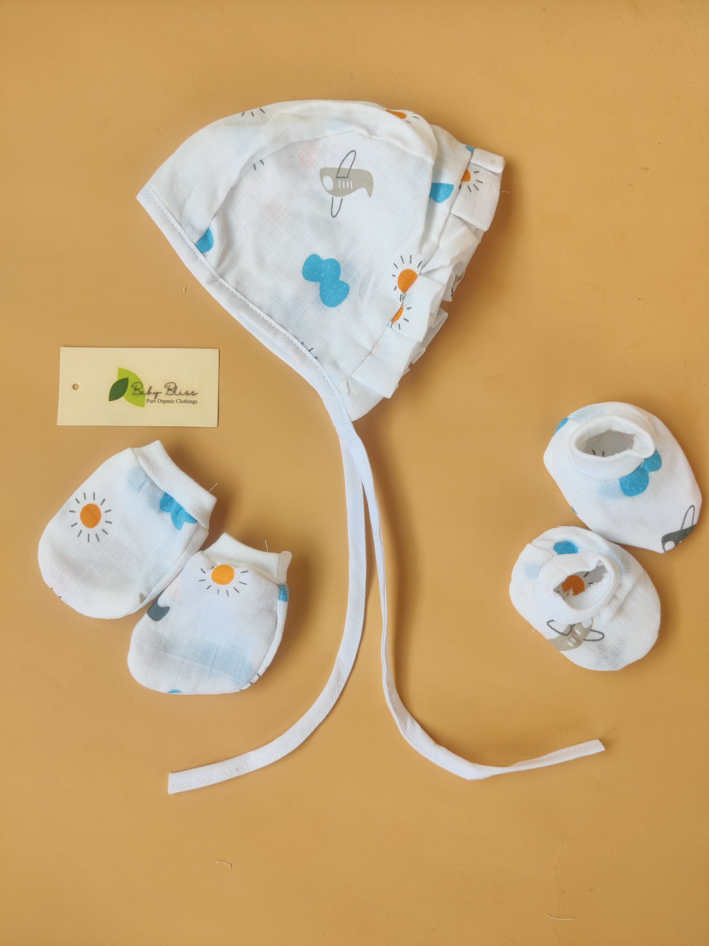 Muslin Baby Caps, Mittens & Booties Set