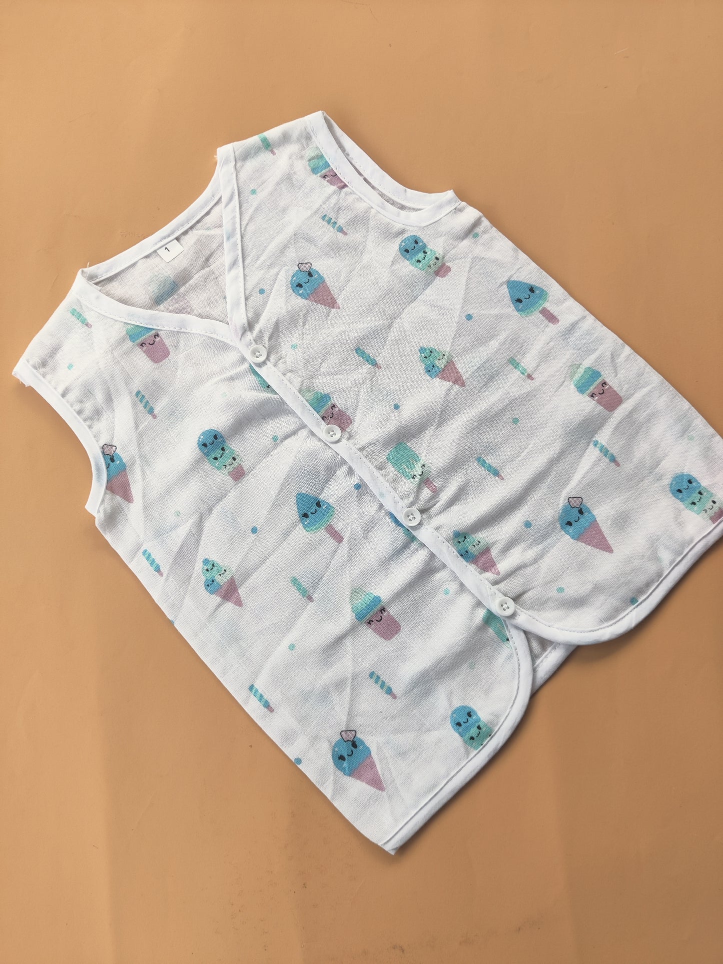 Muslin Sleeveless Jabla (0–3 Years) Regular Button