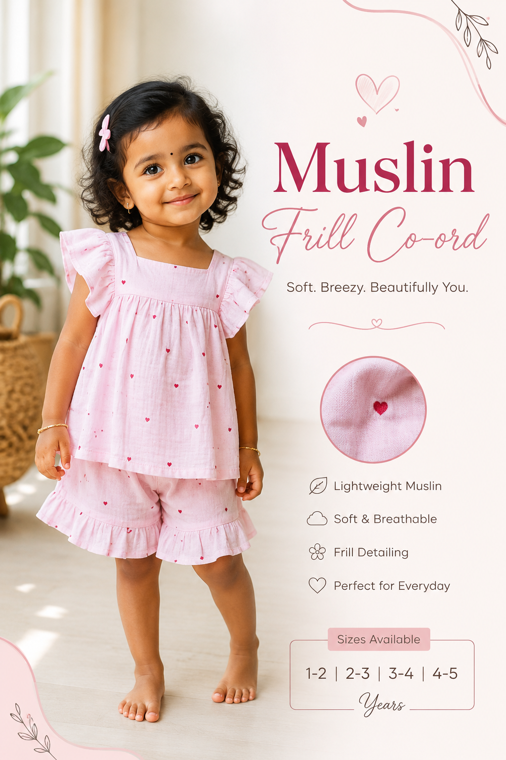 Muslin Frill Co-ord Set for Kids (1–5 Years) – Soft, Stylish & Breathable