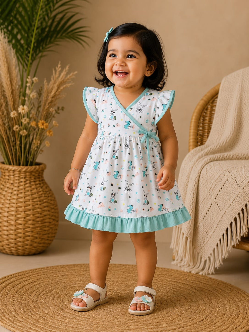 Premium Muslin Cross Over Frock with Heavy Frills
